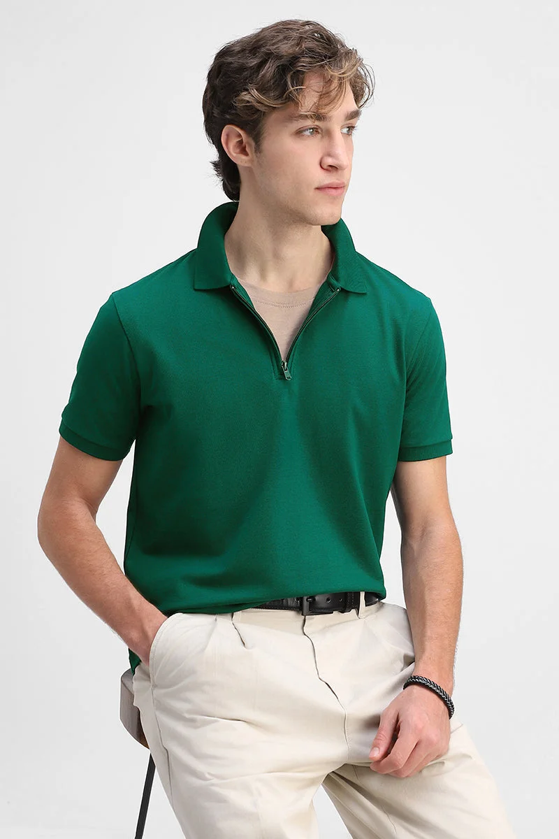 سنيتش Zipper Stretch Polo T-Shirt